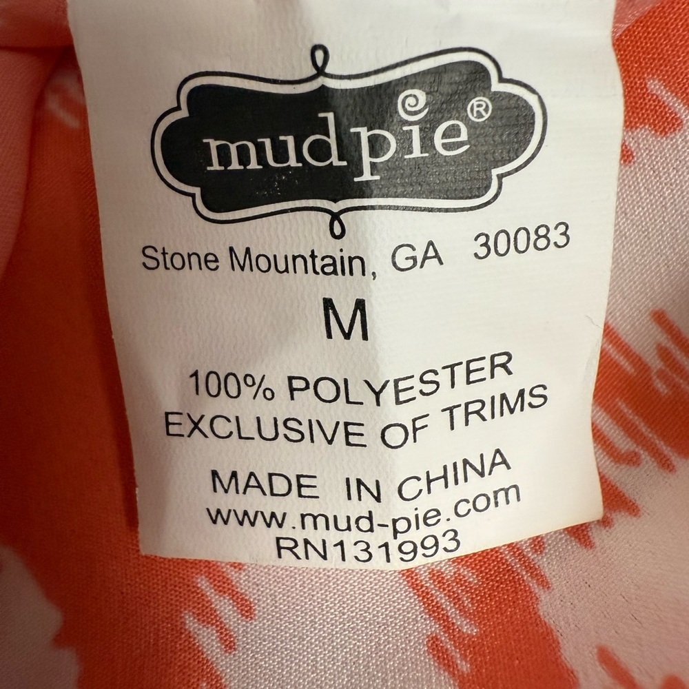 Mud Pie Orange White Ikat Print Ruffle Neck Sleeveless Shift Dress Size M Casual - Picture 5 of 7